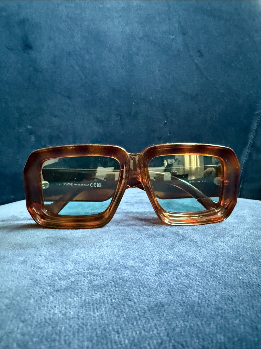 Loewe Oversized Square Sunglasses in Amber Frame with Green Lenses